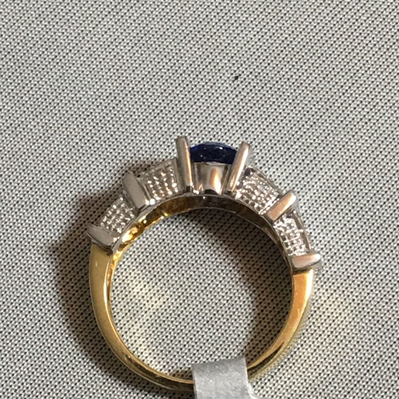 TANZANITE AND DIAMOND TWO TONE 18KT BAND - Picture 4 of 8
